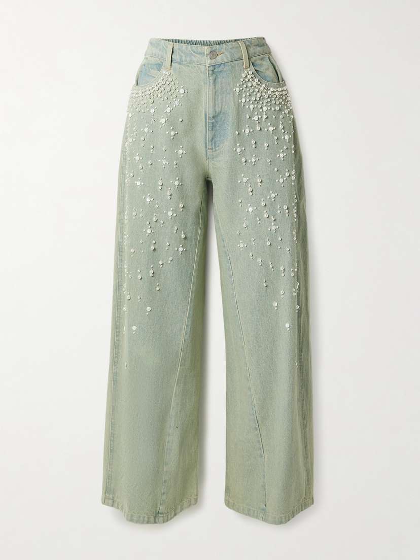 Sea Perlette Embellished Low-rise Wide-leg Jeans