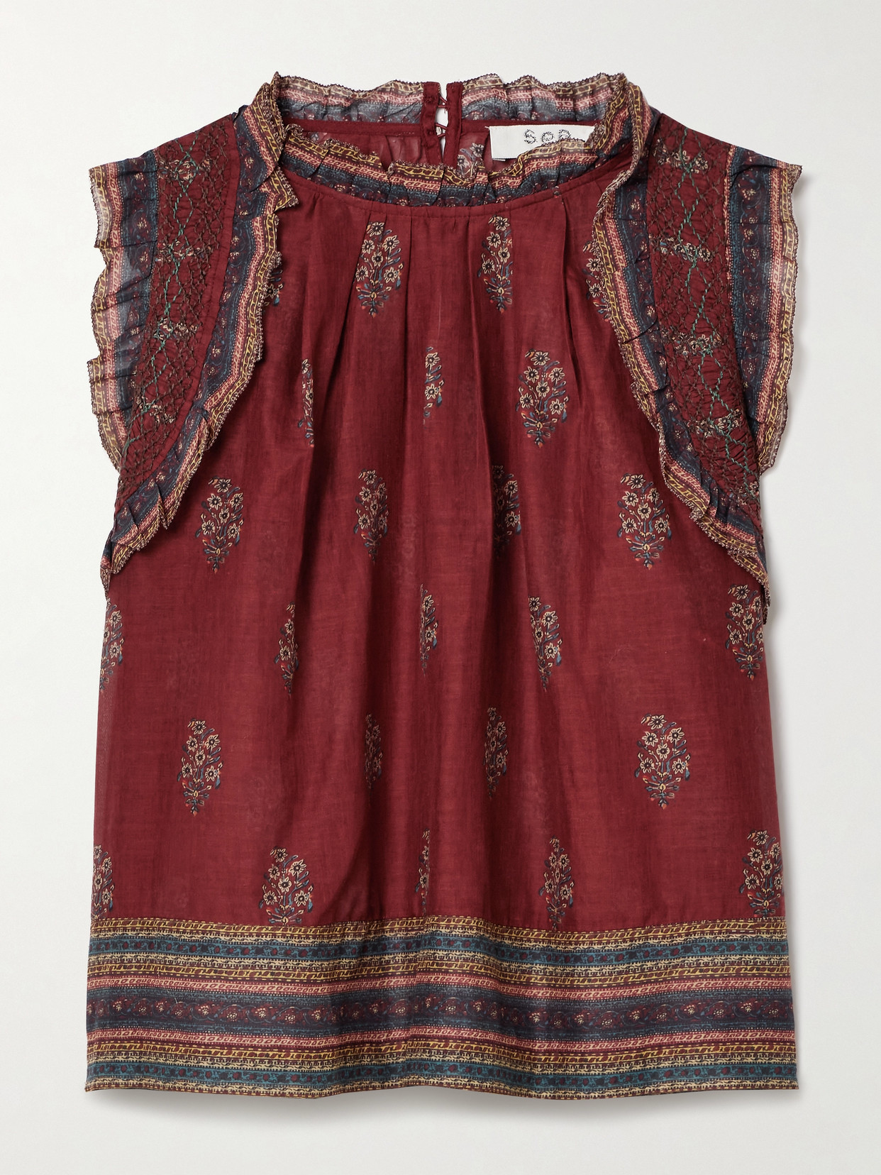 Sea - Sierra Ruffled Printed Cotton-voile Blouse - Red