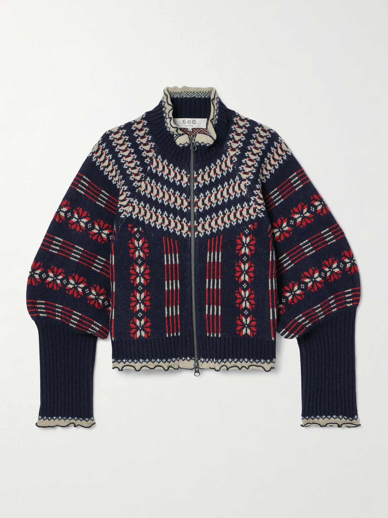 Sea - Ayla Fair Isle Cropped Merino Wool-jacquard Cardigan - Burgundy