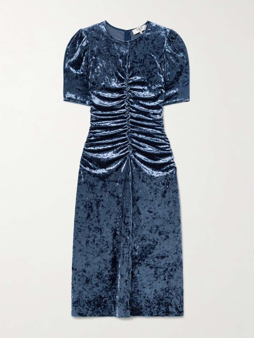 Sea Cailyn Ruched Crushed-velvet Midi Dress