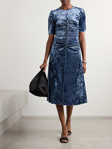 Sea Cailyn ruched crushed-velvet midi dress