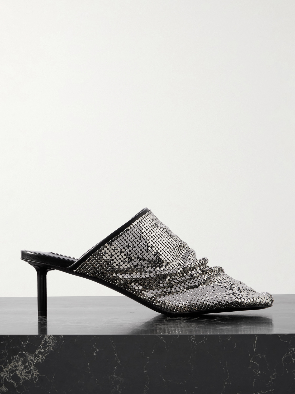 Jil Sander Metallic Mesh Stiletto Mule Pumps In Metallic