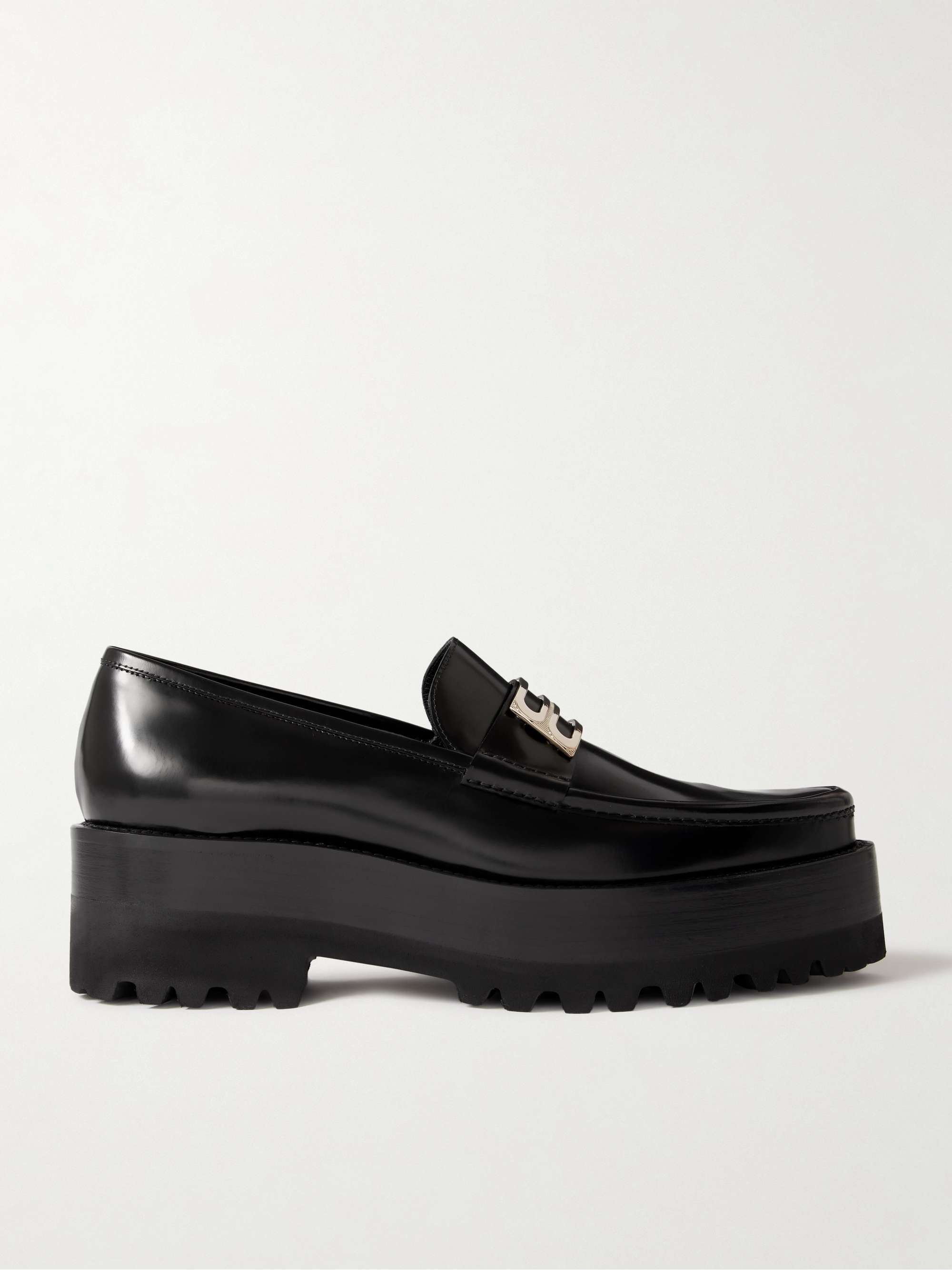 Embellished leather platform loafers
