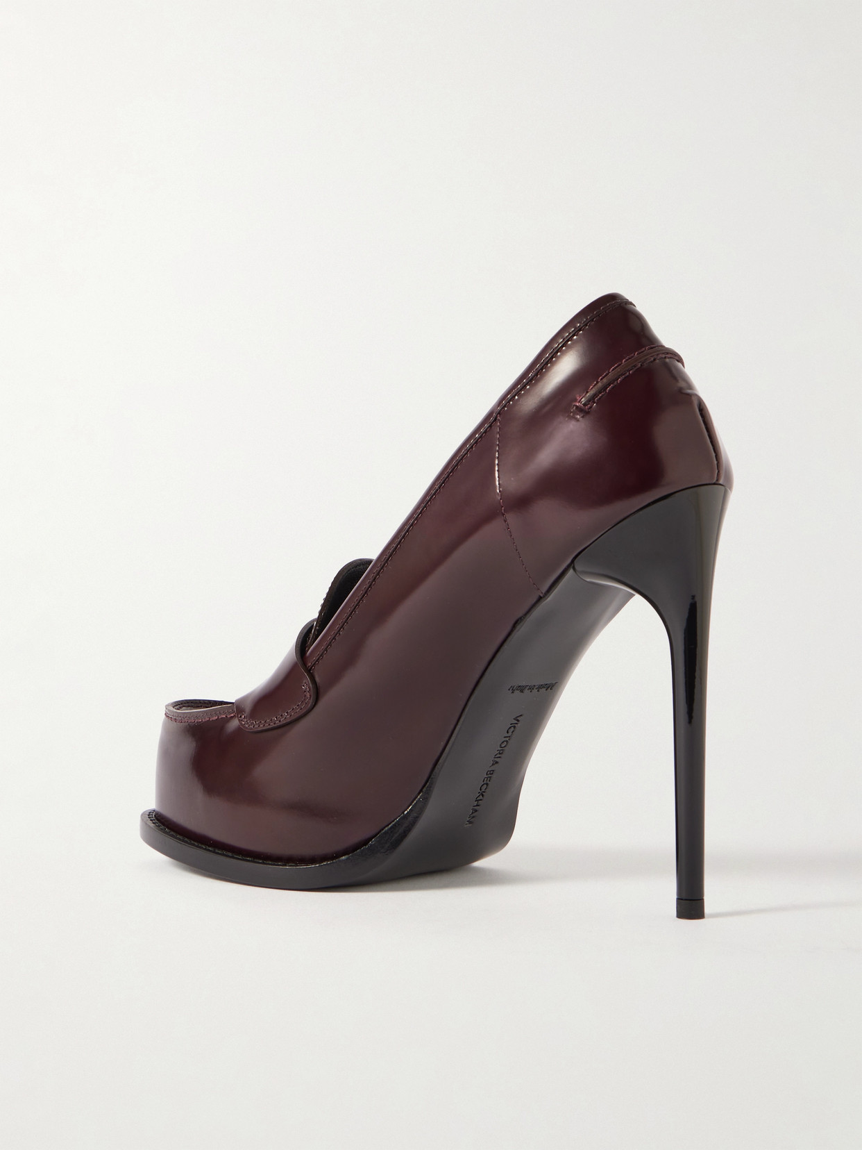 Victoria Beckham Glossed-leather Platform Pumps In Burgundy