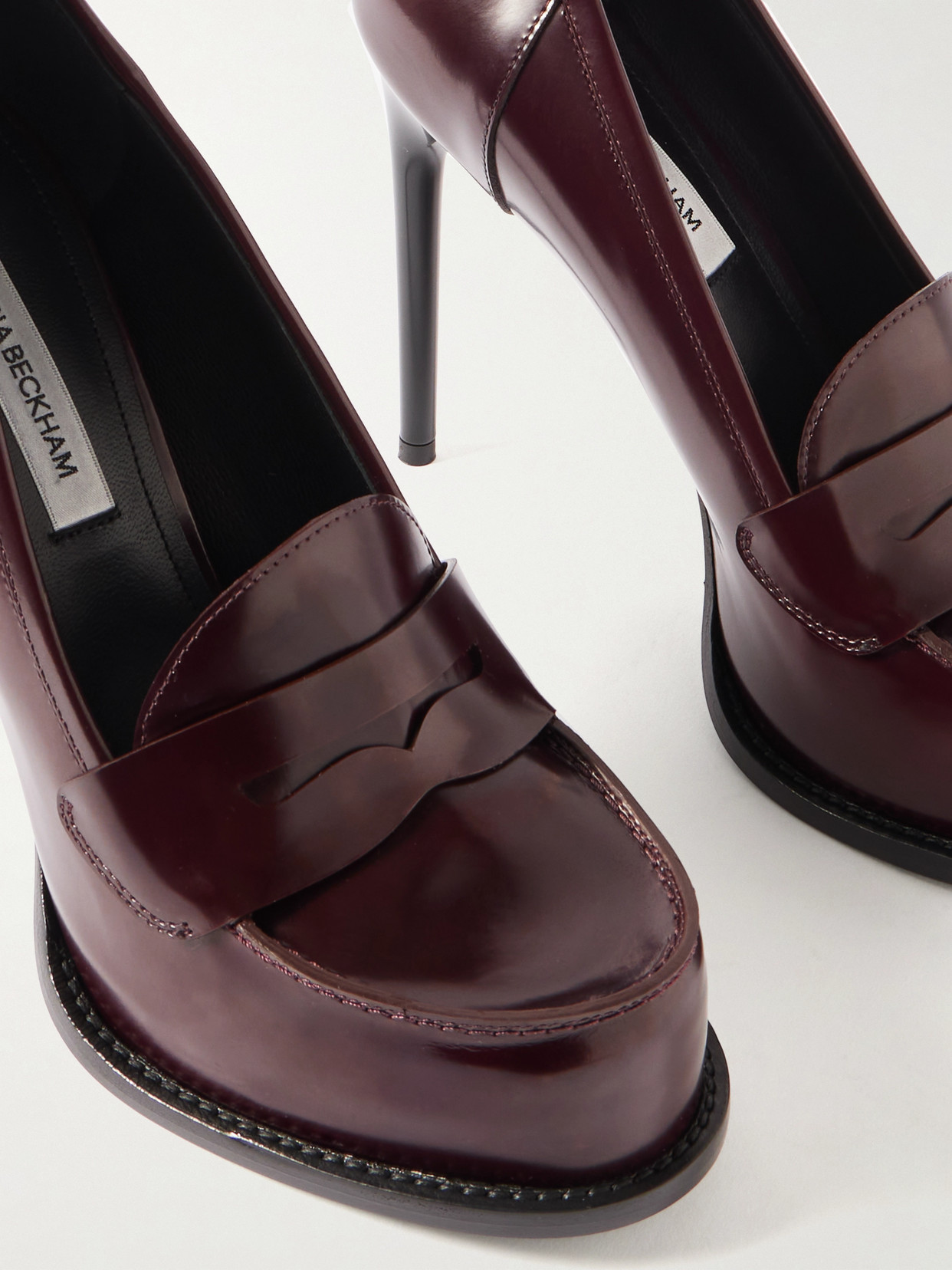 Victoria Beckham Glossed-leather Platform Pumps In Burgundy