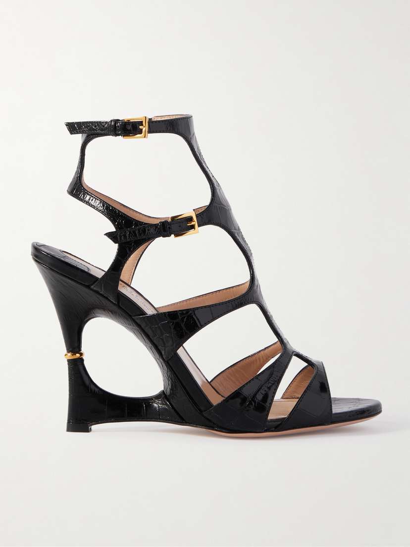Tom Ford Paradis Cutout Croc-effect Leather Wedge Sandals