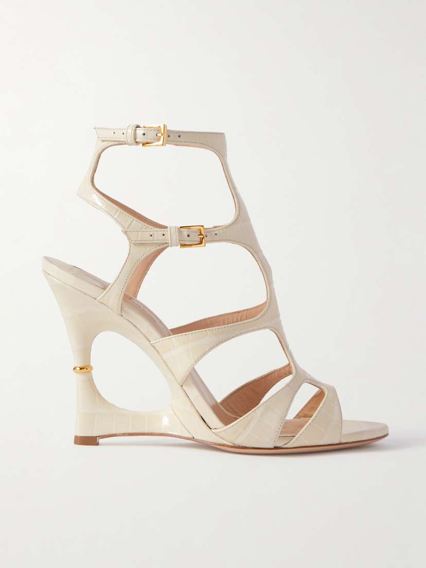 Tom Ford Paradis Cutout Croc-effect Leather Wedge Sandals