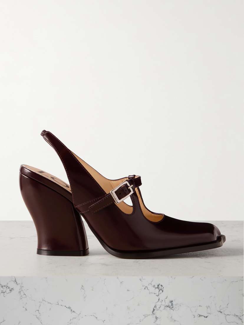 Loewe Onda Cutout Glossed-leather Slingback Pumps
