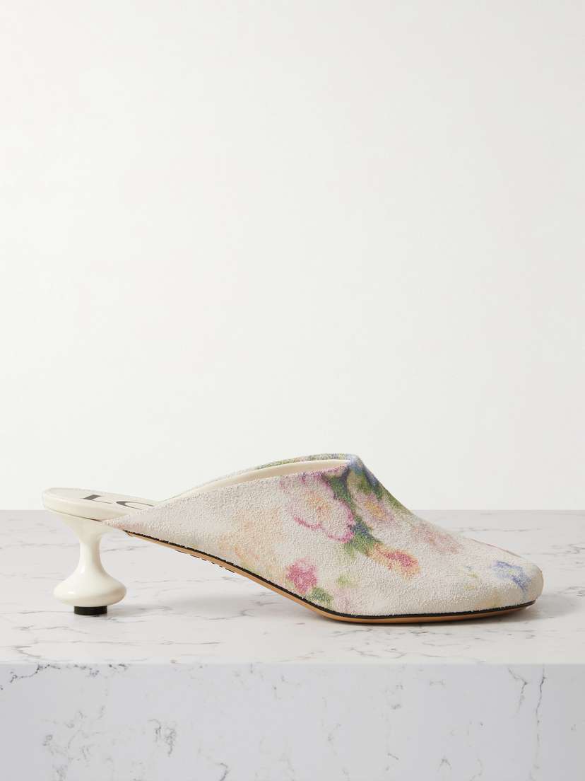Loewe Toy Floral-print Brushed-suede Mules