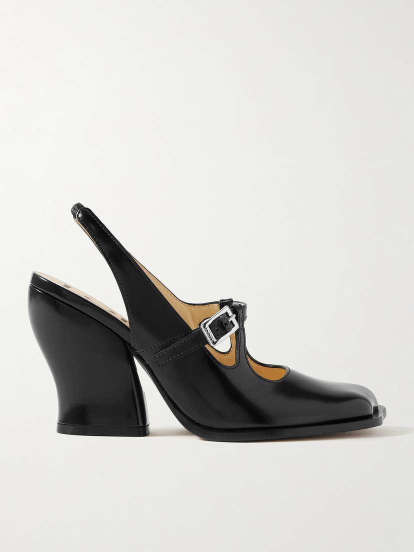 Loewe Onda Cutout Glossed-leather Slingback Pumps