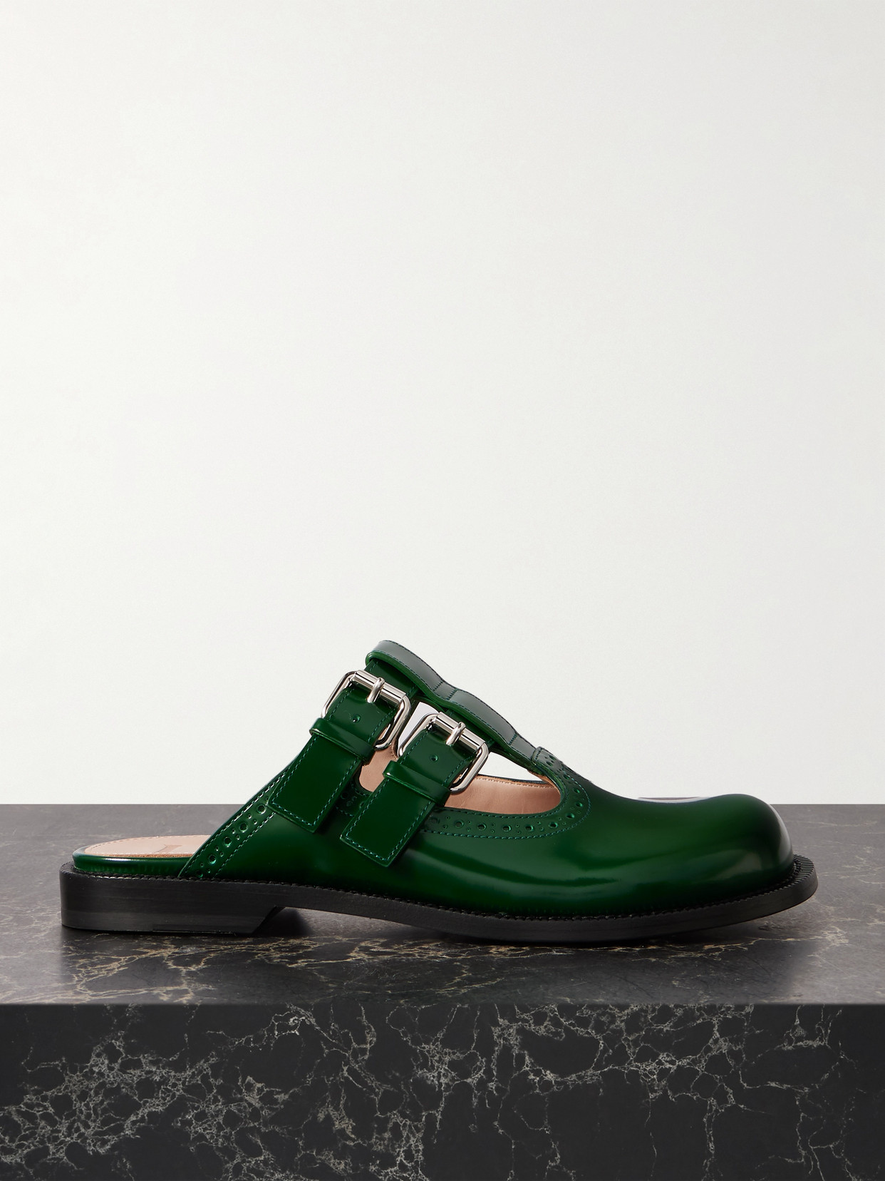Loewe - Campo Buckled Leather Mules - Green