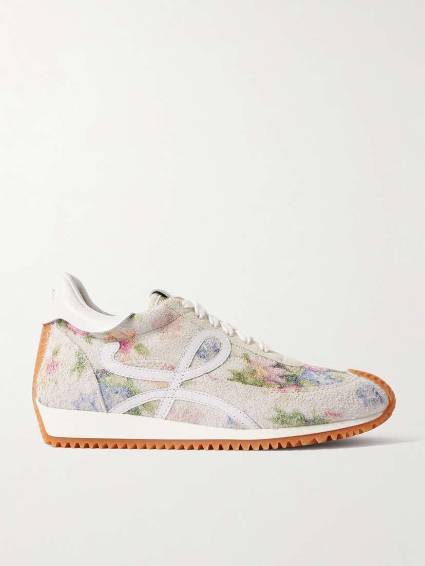 Loewe Flow Runner Leather-trimmed Floral-print Brushed-suede Sneakers