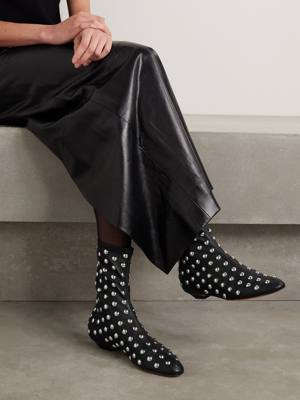 Khaite Apollo Studded Leather Booties In Black