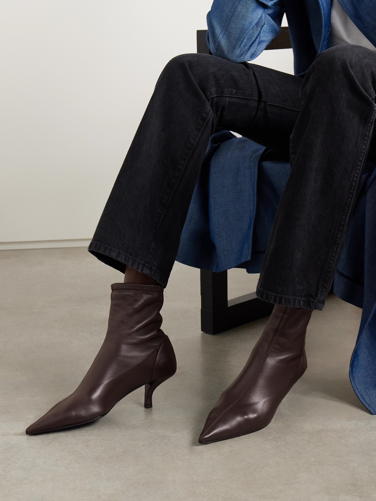 Totême Stiletto Ankle Boots In Calf Leather In Brown