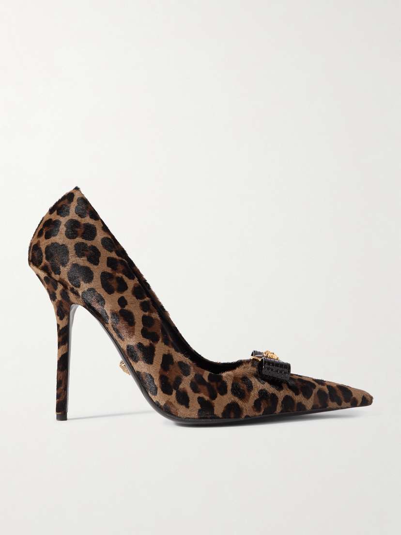 Versace Embellished Patent Leather-trimmed Leopard-print Calf Hair Pumps
