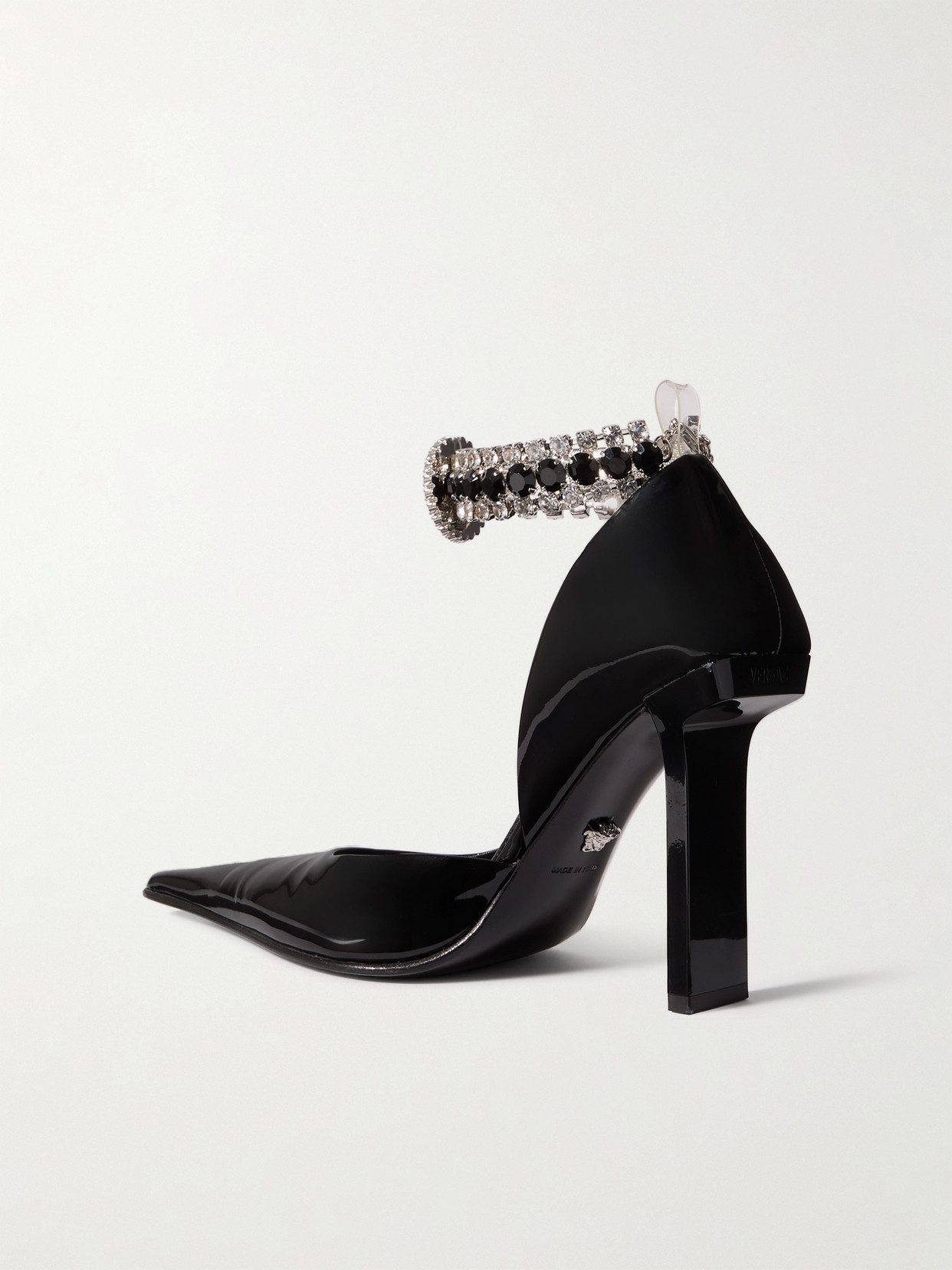 Versace Embellished Patent-leather Point-toe Pumps In Black