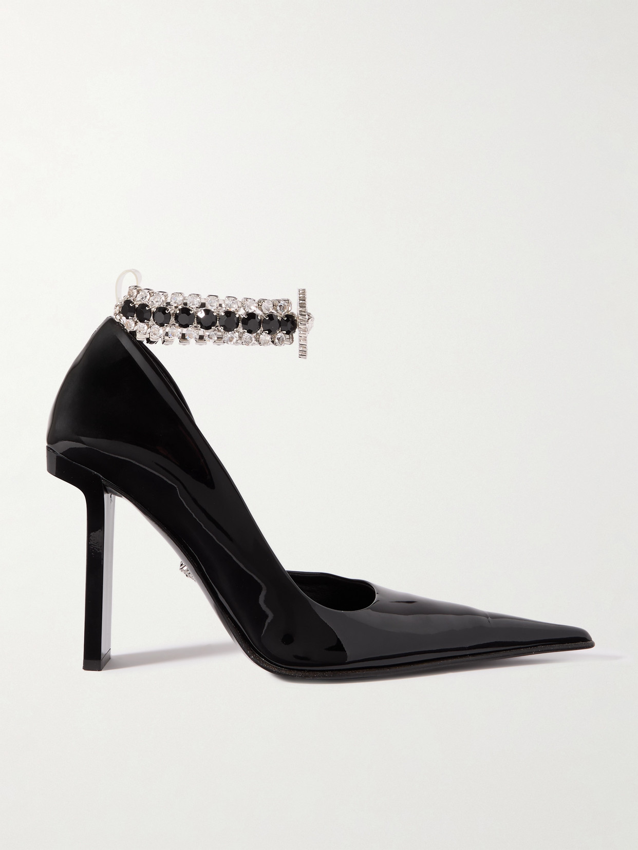 Versace Embellished Patent-leather Point-toe Pumps In Black