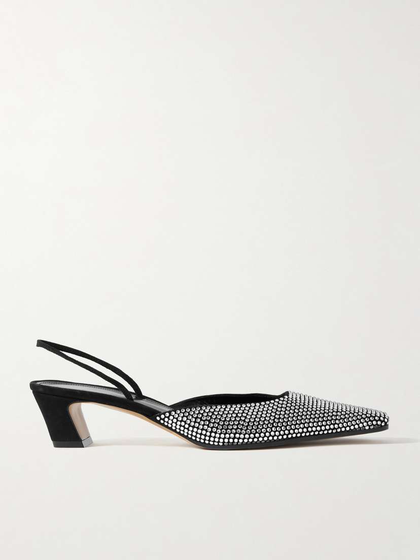 Khaite Roosevelt Crystal-embellished Suede Slingback Pumps