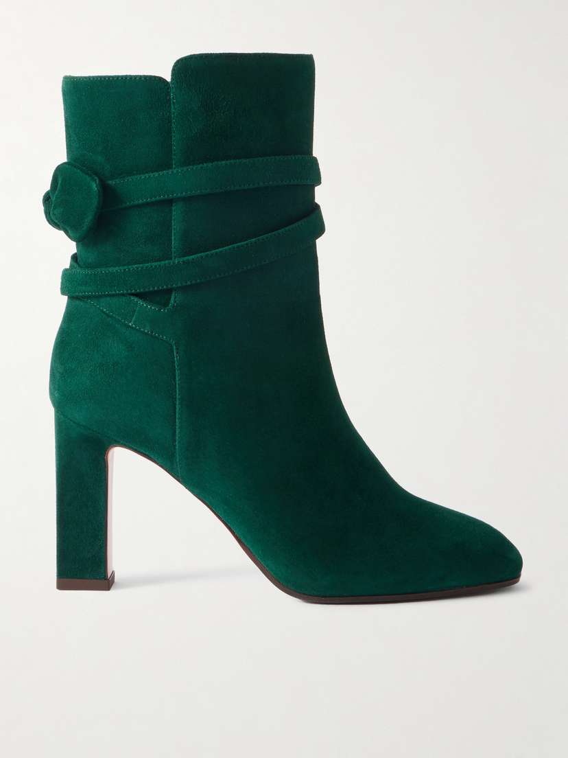 Aquazzura Very Bow Tie 85 Suede Ankle Boots