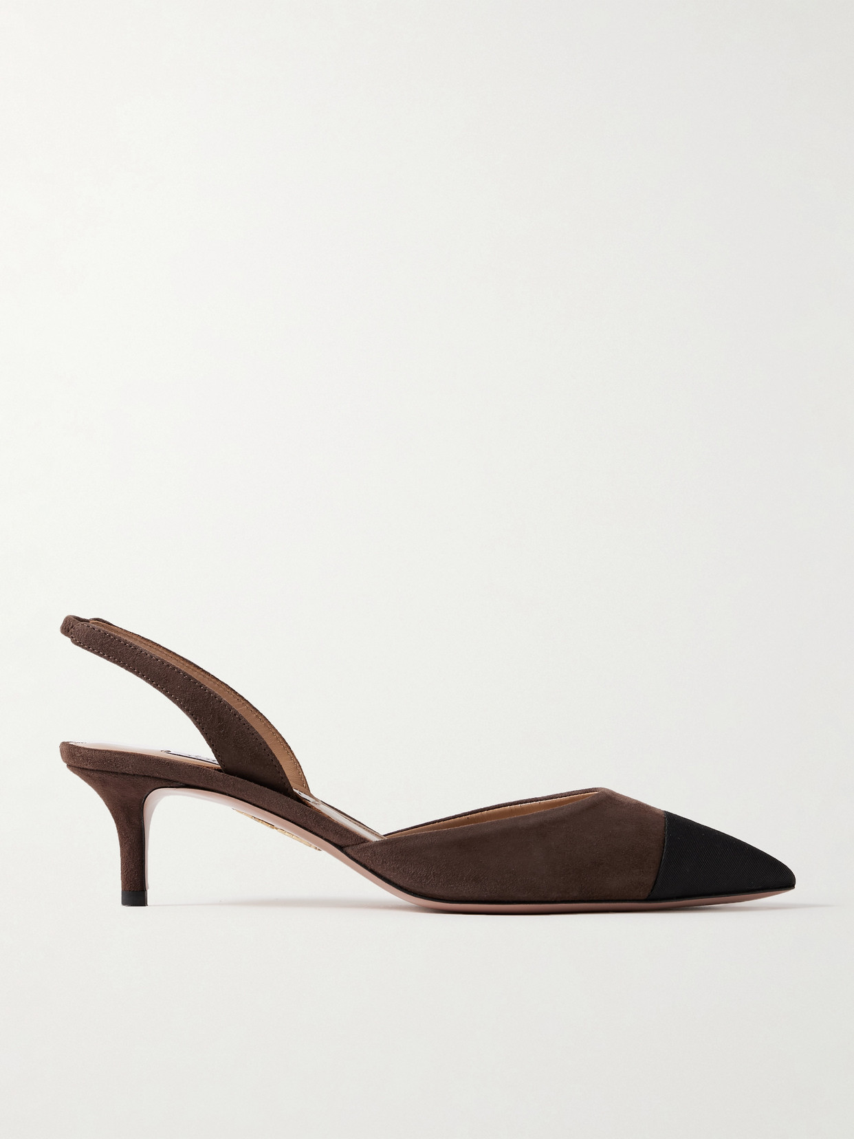 Aquazzura - Milanese 50 Grosgrain-trimmed Suede Slingback Pumps - Brown