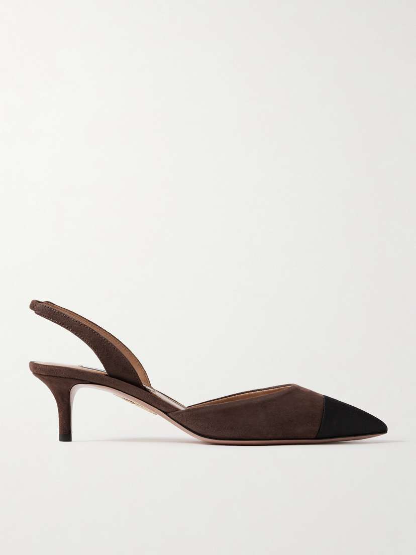Aquazzura Milanese 50 Grosgrain-trimmed Suede Slingback Pumps