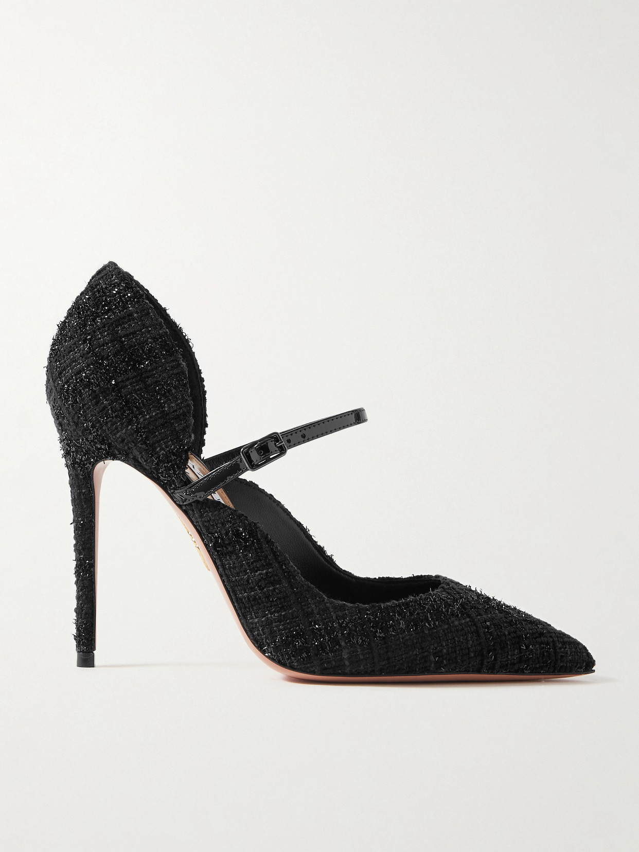 Aquazzura - Bellezza 105 Patent Leather-trimmed Metallic Tweed Pumps - Black