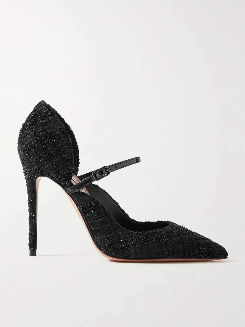 Aquazzura Bellezza 105 Patent Leather-trimmed Metallic Tweed Pumps