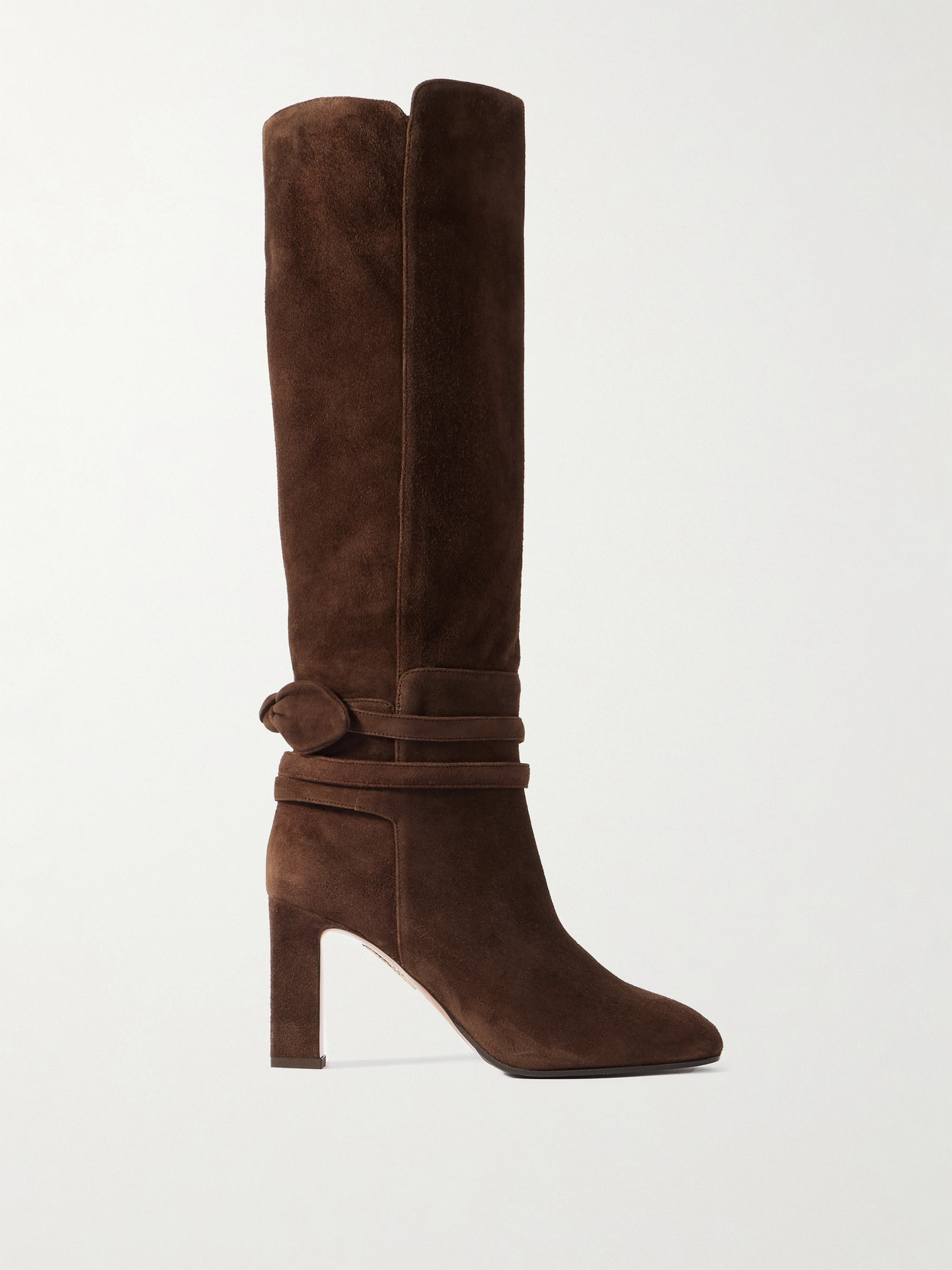 Aquazzura - Very Bow Tie 85 Suede Knee Boots - Brown
