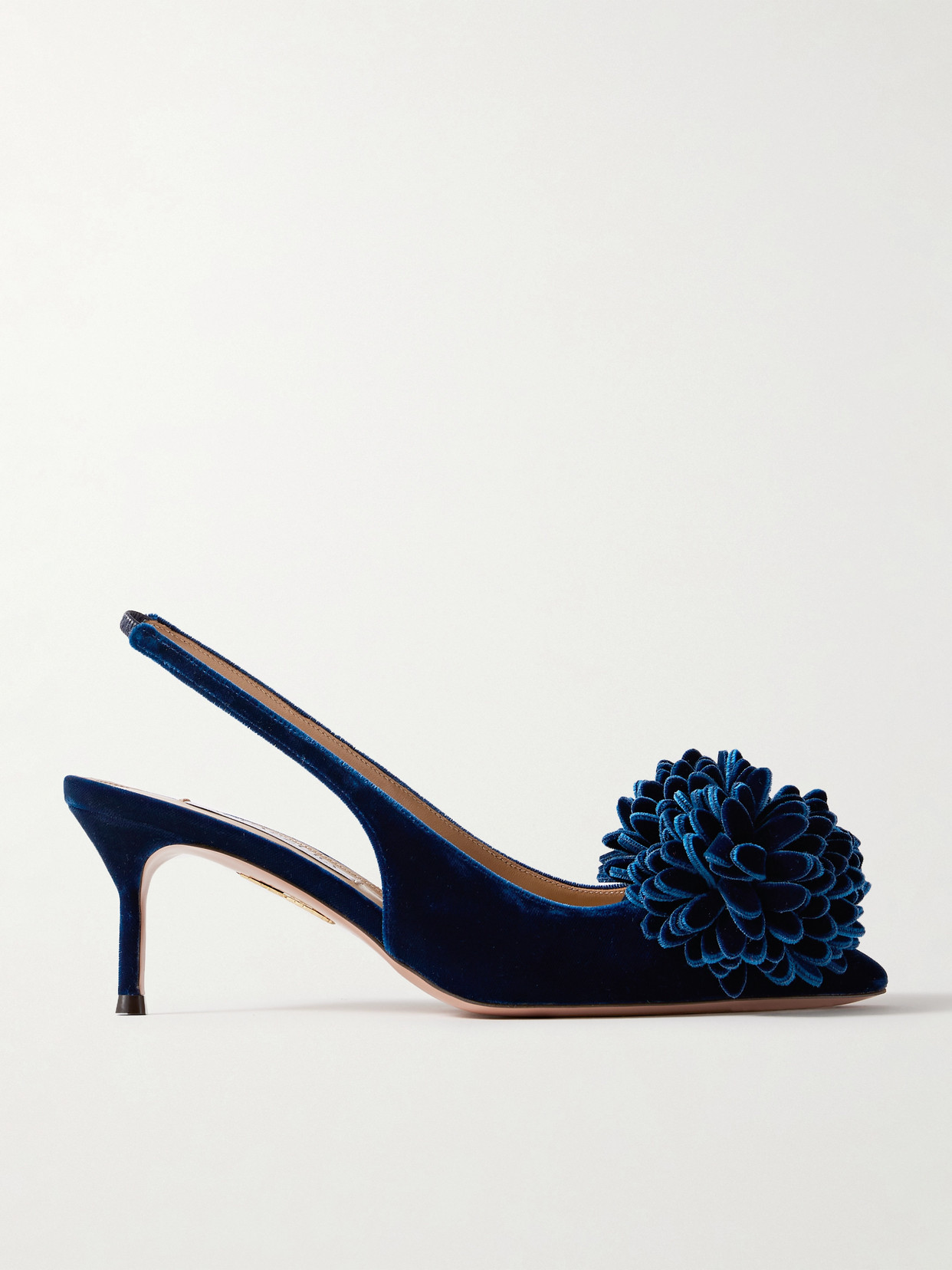 Aquazzura - Couturier 65 Pompom-embellished Velvet Slingback Pumps - Blue