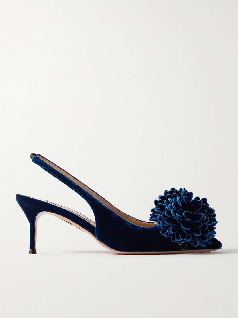 Aquazzura Couturier 65 Pompom-embellished Velvet Slingback Pumps