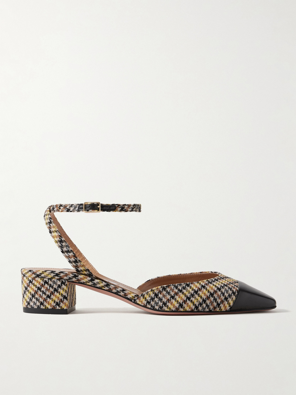 Aquazzura French Flirt 35 Leather-trimmed Checked Houndstooth Woven Pumps In Yellow