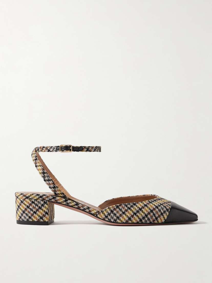 Aquazzura French Flirt 35 Leather-trimmed Checked Houndstooth Woven Pumps