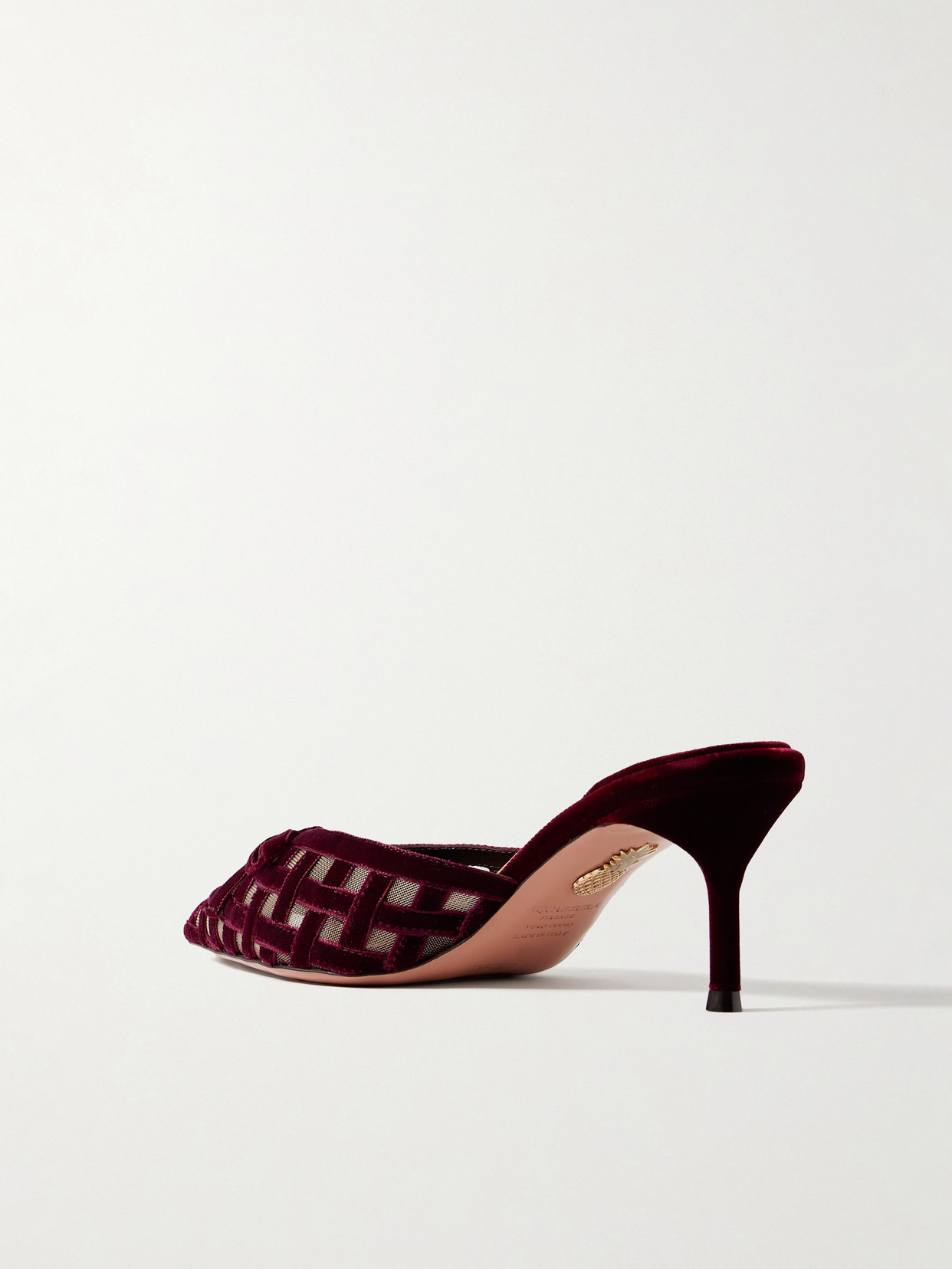 Aquazzura Romance 65 Bow-embellished Velvet And Mesh Pointed-toe Pumps In Burgundy