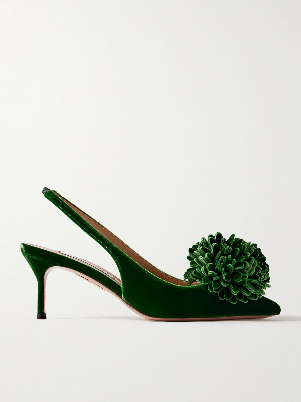 Aquazzura - Couturier 65 Pompom-embellished Velvet Slingback Pumps - Green