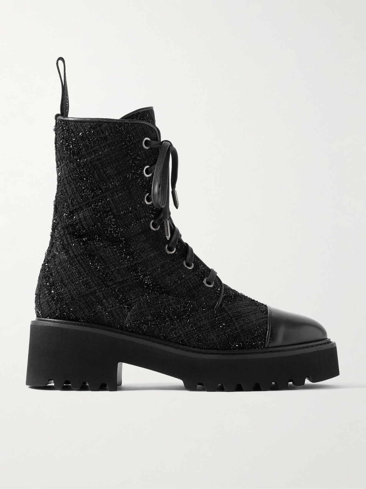 Aquazzura - Desert Leather-trimmed Metallic Tweed Ankle Boots - Black