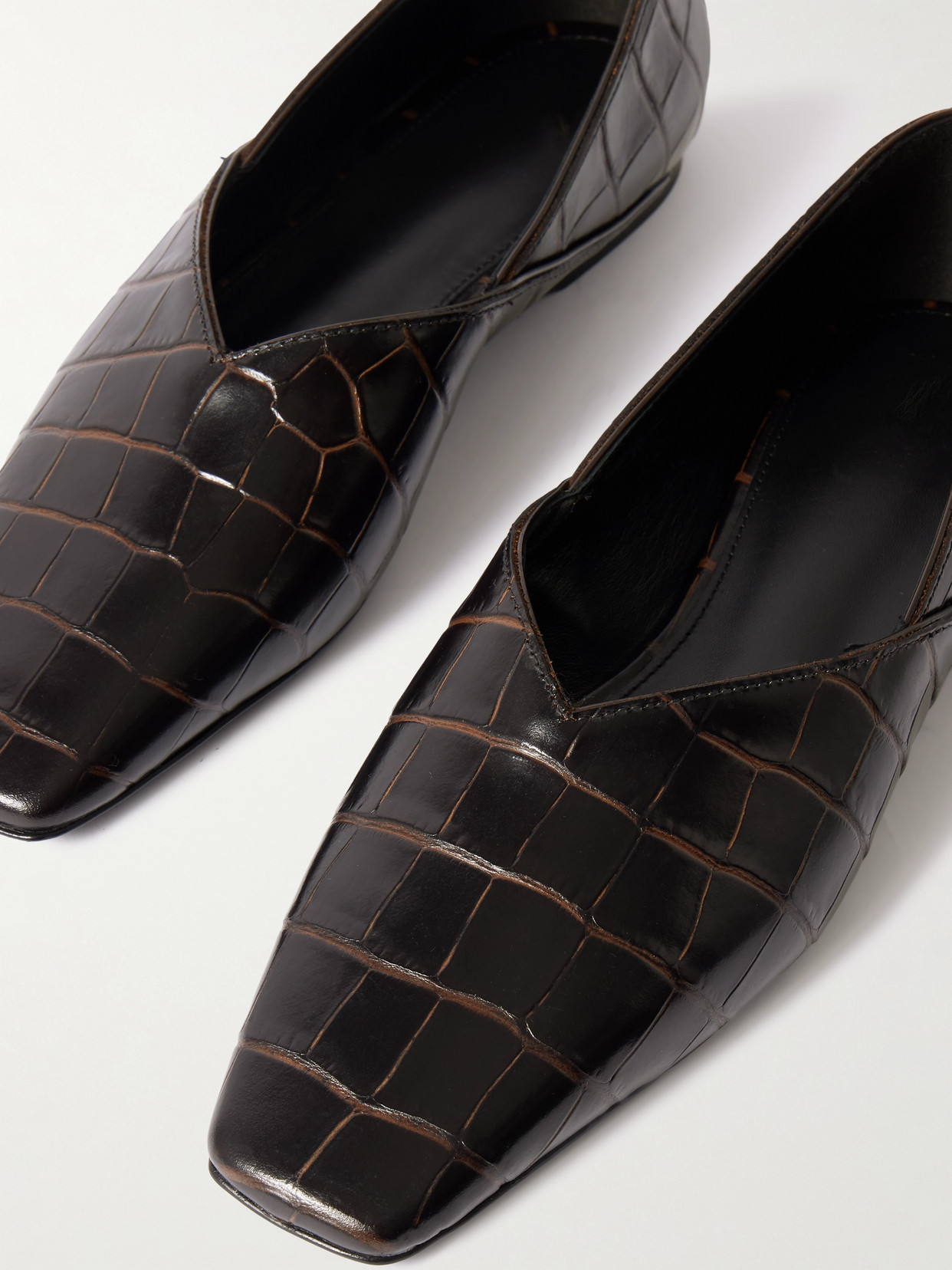 Totême Toteme Croc-embossed Leather The Everyday Ballet Flats In Brown