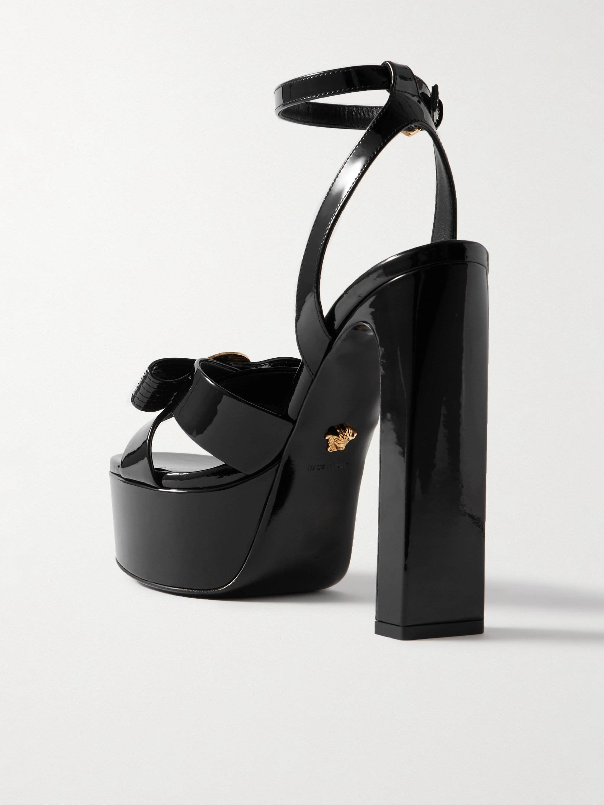 Versace Gianni Ribbon embellished patent-leather platform sandals thumbnail