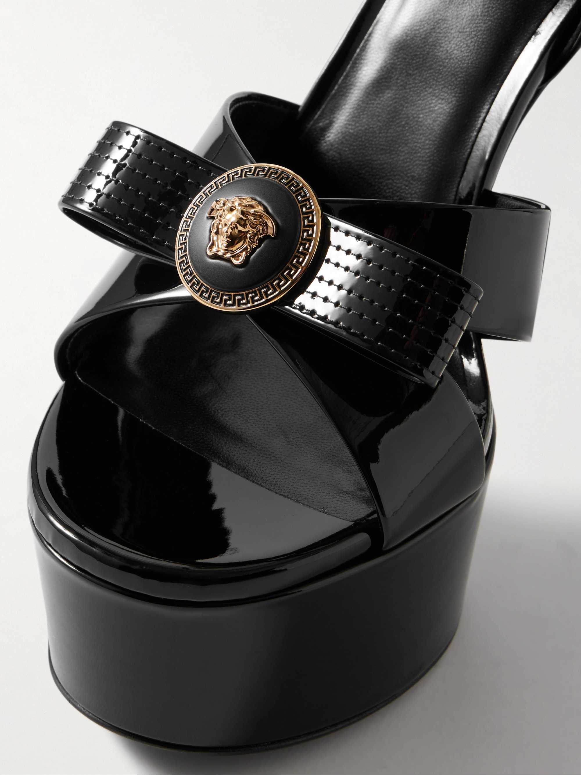 Versace Gianni Ribbon embellished patent-leather platform sandals thumbnail