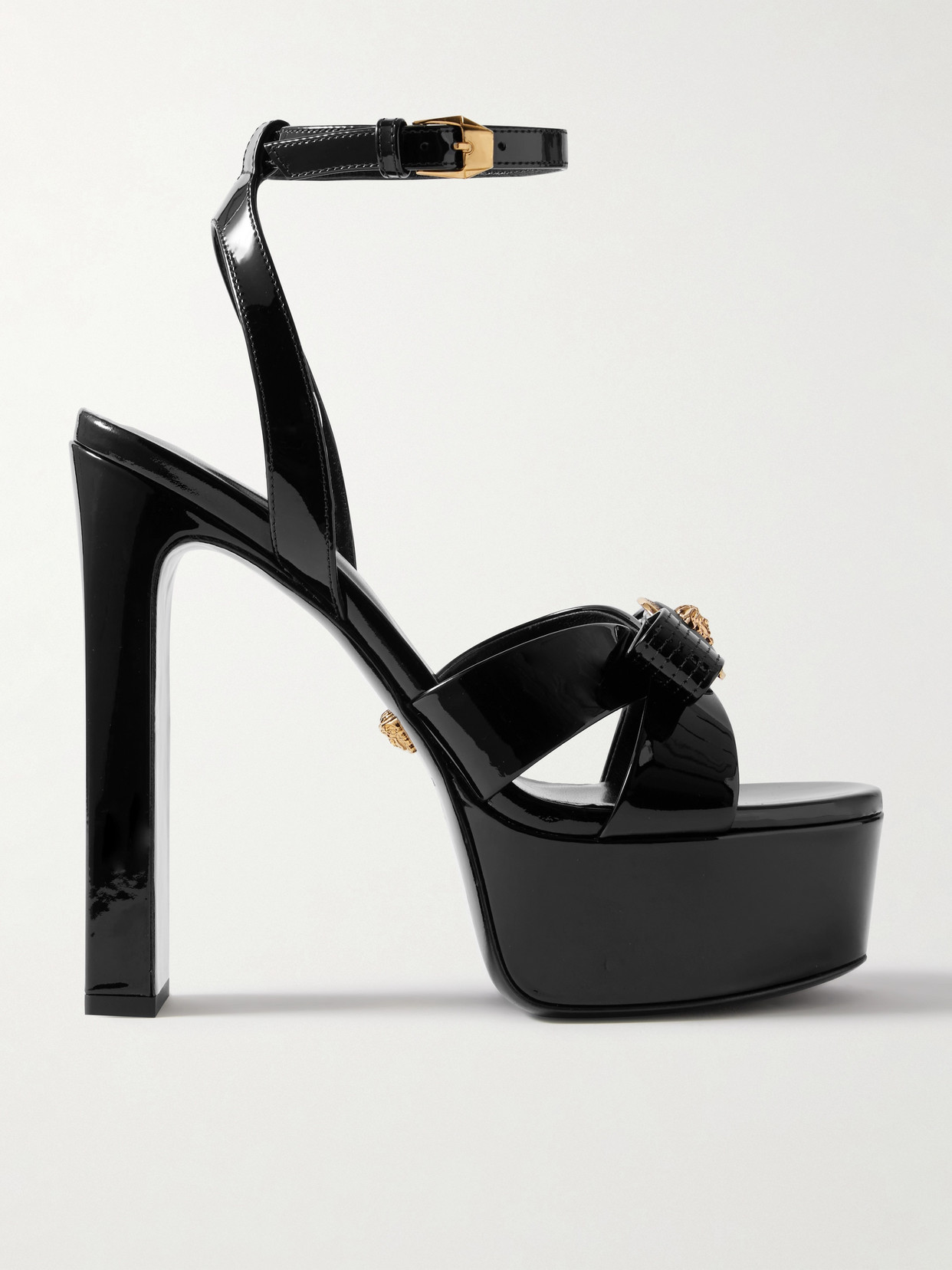 Versace - Gianni Ribbon Embellished Patent-leather Platform Sandals - Black