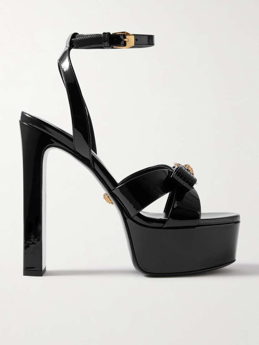 Versace Gianni Ribbon Embellished Patent-leather Platform Sandals