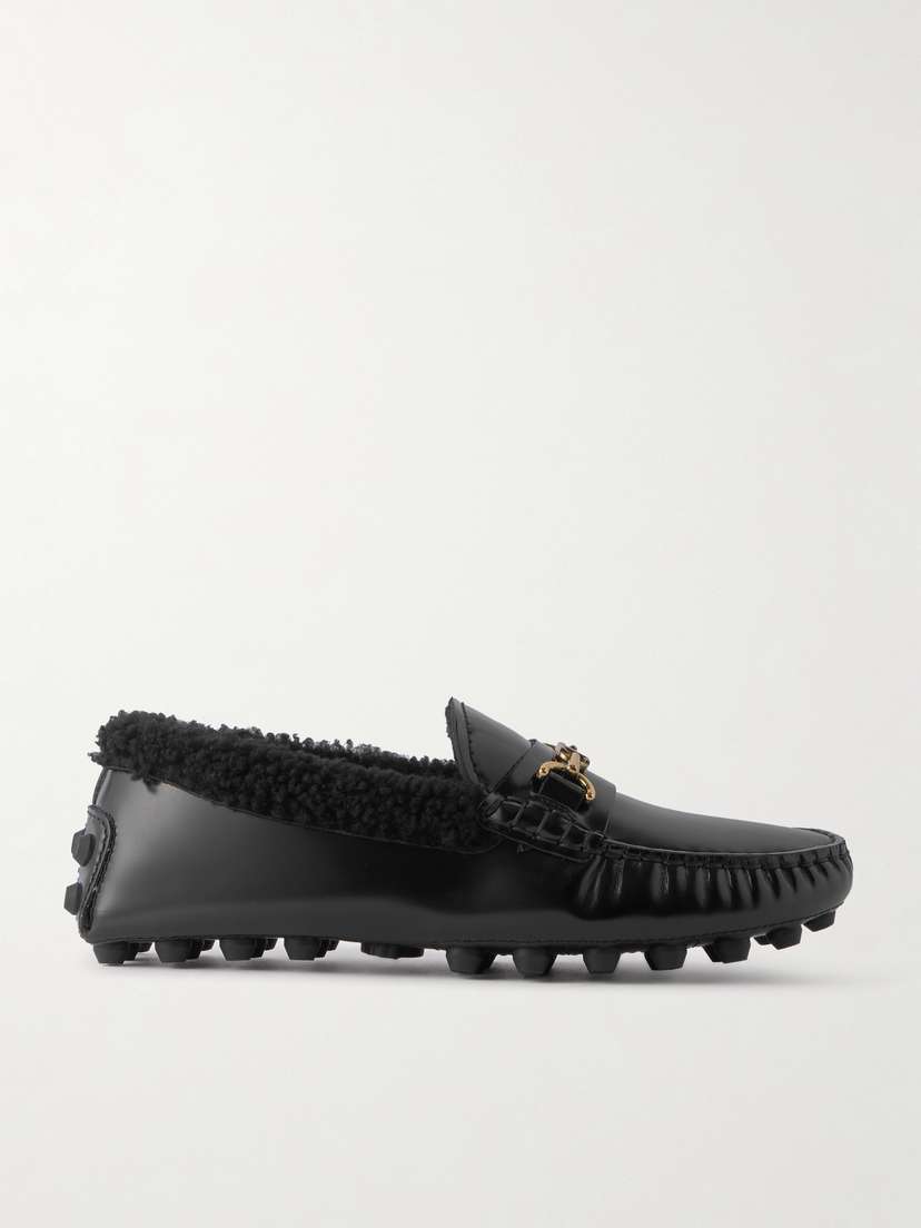 Tod's Gommino Macro Embellished Shearling-trimmed Leather Loafers