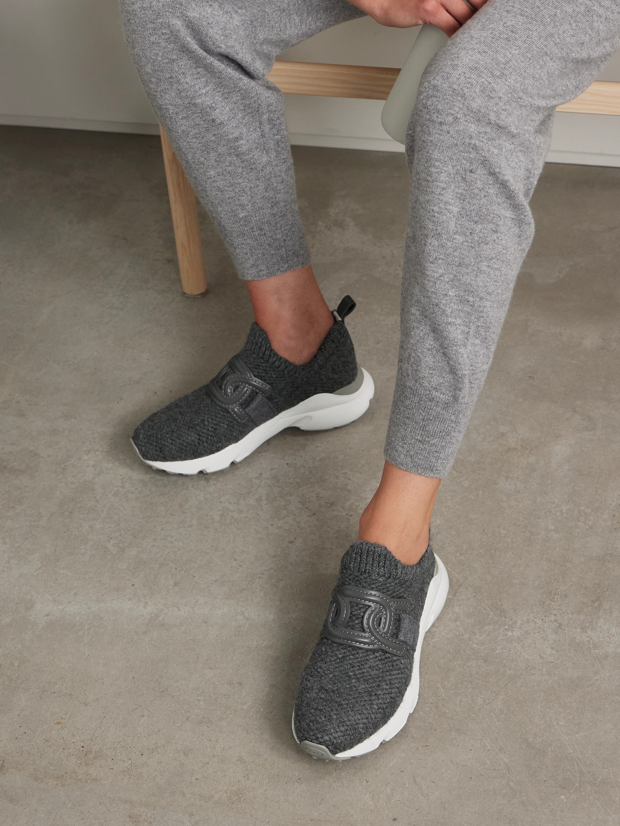Tod's Kate Rubber-trimmed Wool-blend Slip-on Sneakers In Gray