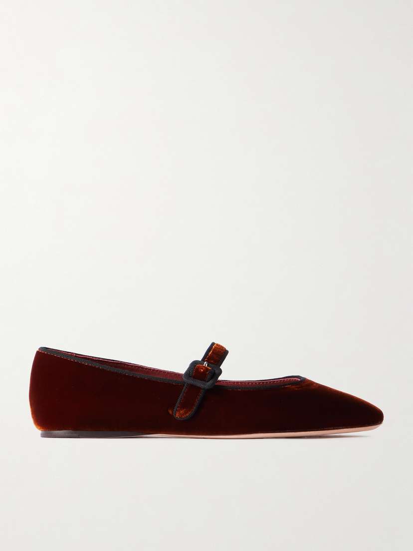 Loeffler Randall Ginger Grosgrain-trimmed Velvet Mary Jane Ballet Flats