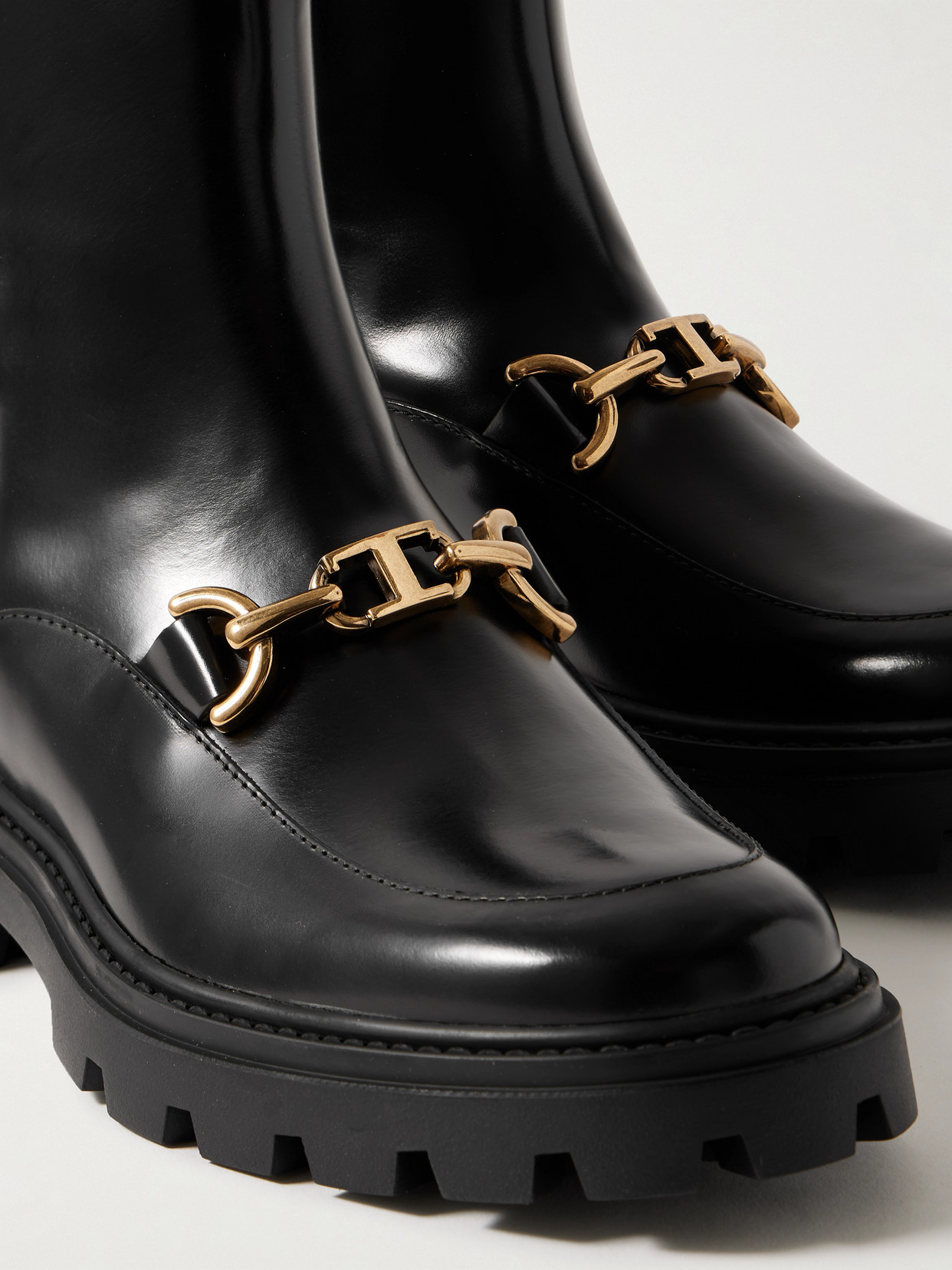 Gomma Pesante Embellished Glossed-Leather Ankle Boots