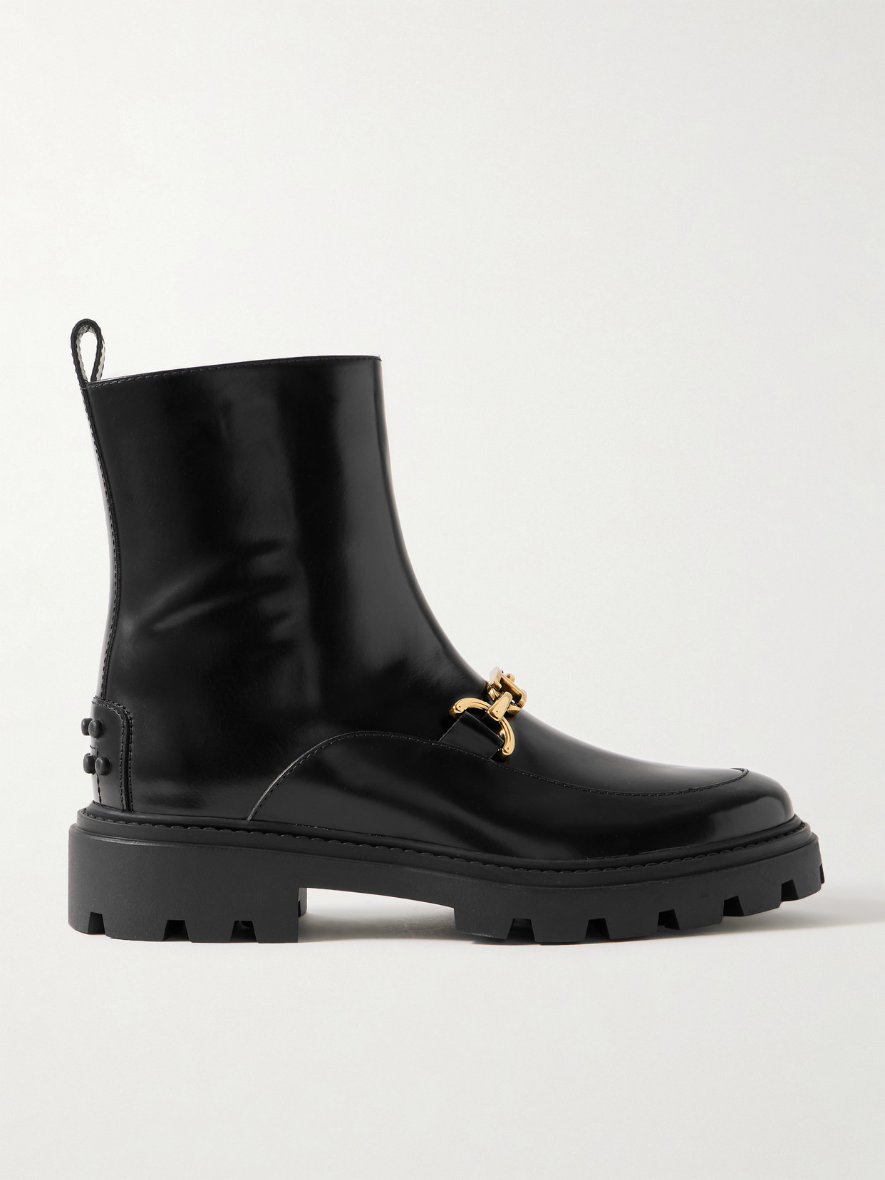 Tod's Gomma Pesante Embellished Glossed-leather Ankle Boots In Black