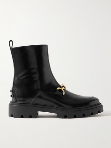 Tod's Gomma Pesante embellished glossed-leather ankle boots