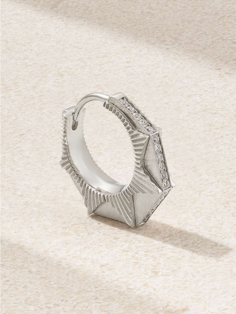 Marie Lichtenberg Nyc 18-karat White Gold Diamond Single Hoop Earring