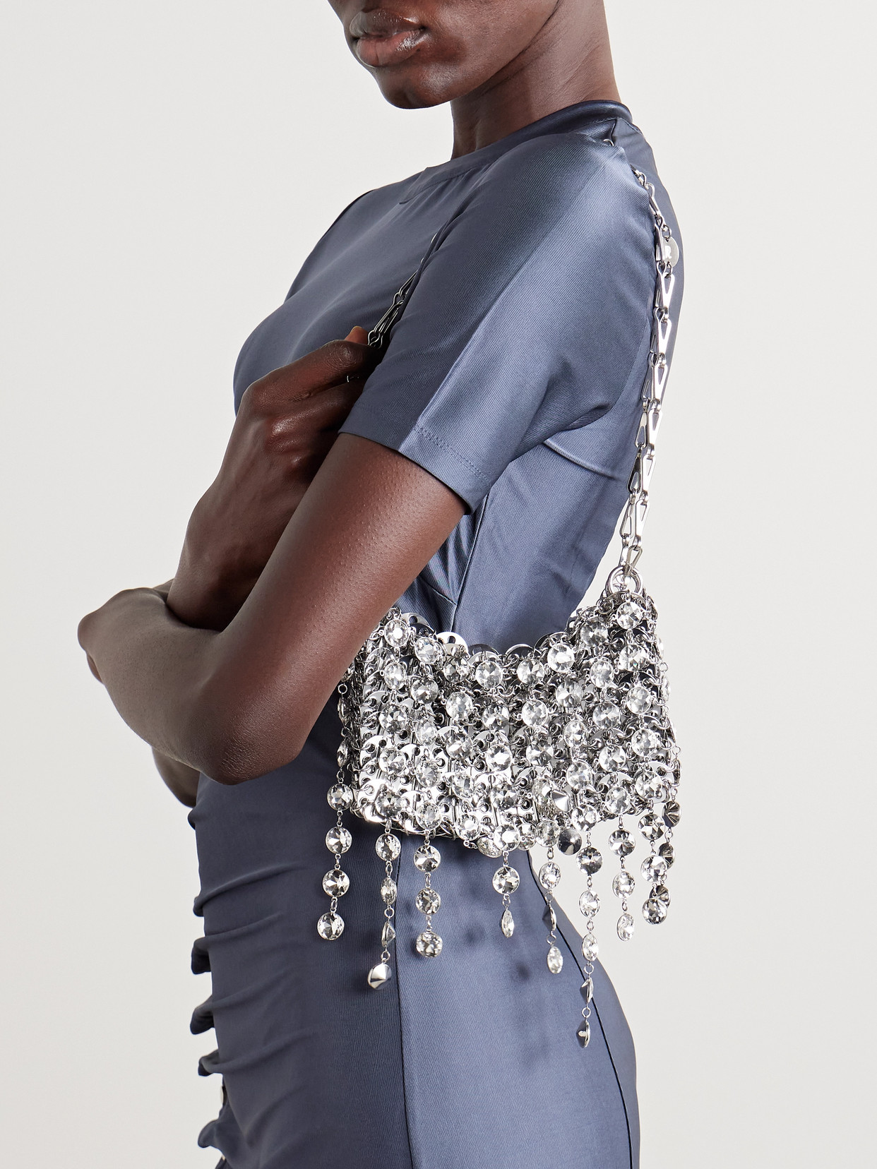 Rabanne 1969 Filet Crystal-embellished Chainmail Shoulder Bag In Silver