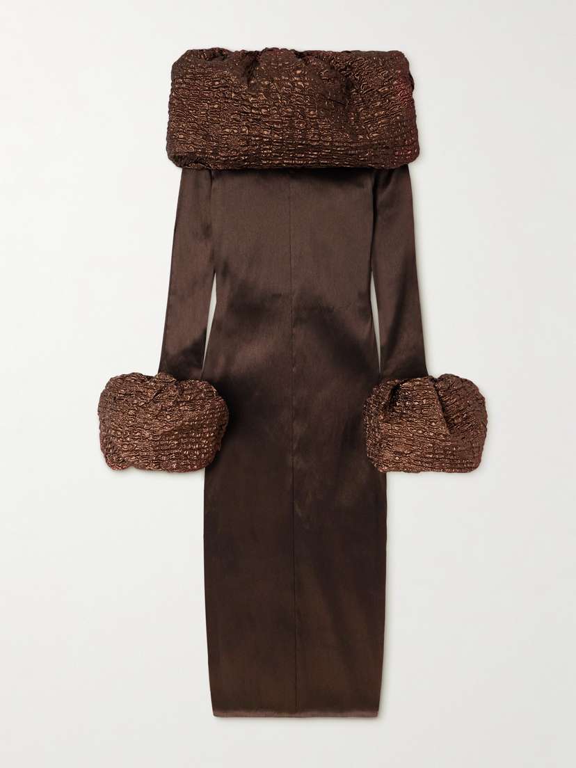 Dima Ayad Convertible Cloqué-trimmed Satin Midi Dress