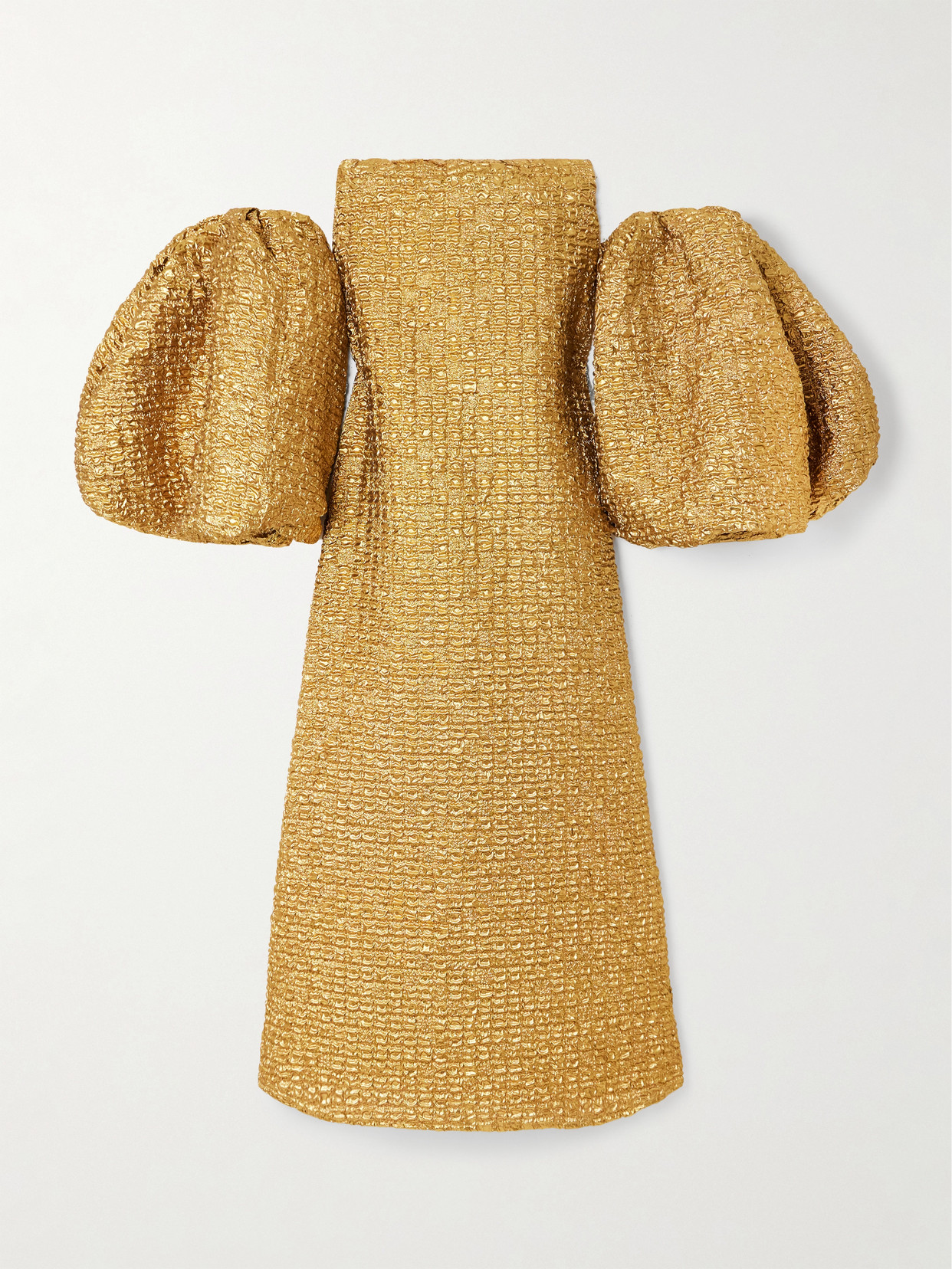 Dima Ayad Off-the-shoulder Metallic-cloqué Gown In Gold